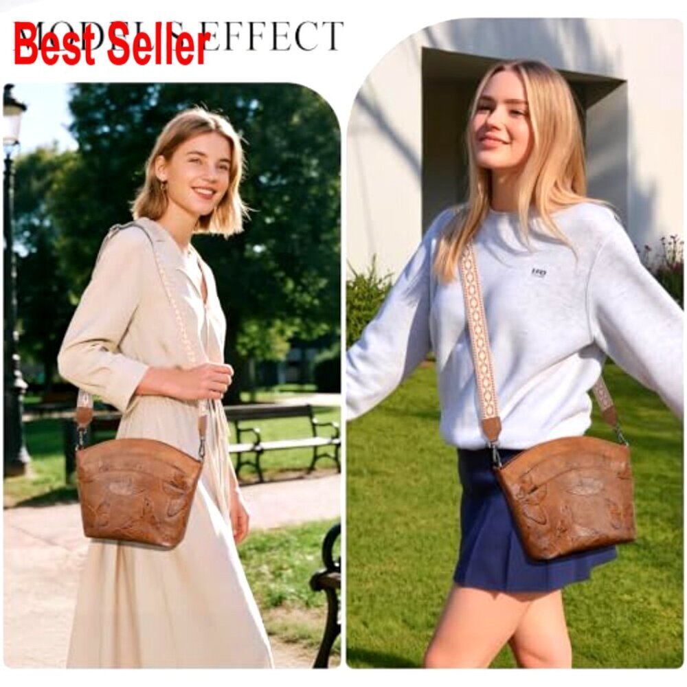 PU Leather Crossbody Bag with Butterfly Design, Adjustable Strap - Picture 2 of 6